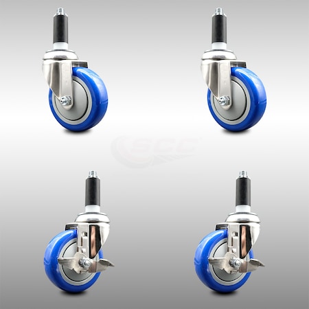 Service Caster 4 Inch 316SS Blue Poly Swivel 1 Inch Expanding Stem Caster Brake SCC, 2PK SCC-SS316EX20S414-PPUBBLUE-2-TLB-2-1